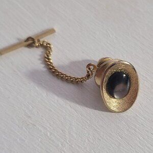 TL Black Rhinestone 14K Gold Overlay Vintage Tie Tack Lapel Pin